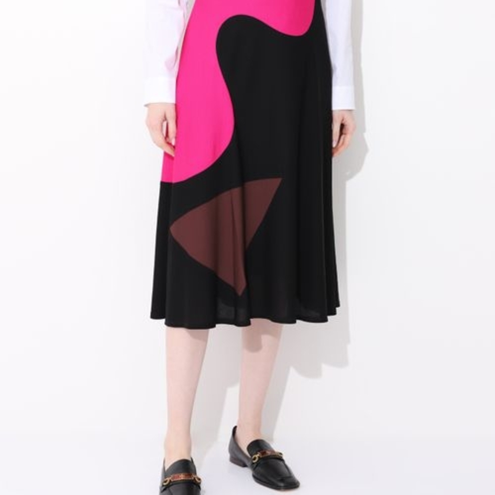 Tory Burch Pink and Black Asymmetrical Midi Skirt